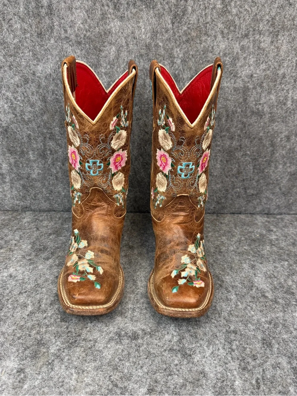 Macie Bean Honey Bunch Western Boots Size 13 Floral Embroidered Kids Brown